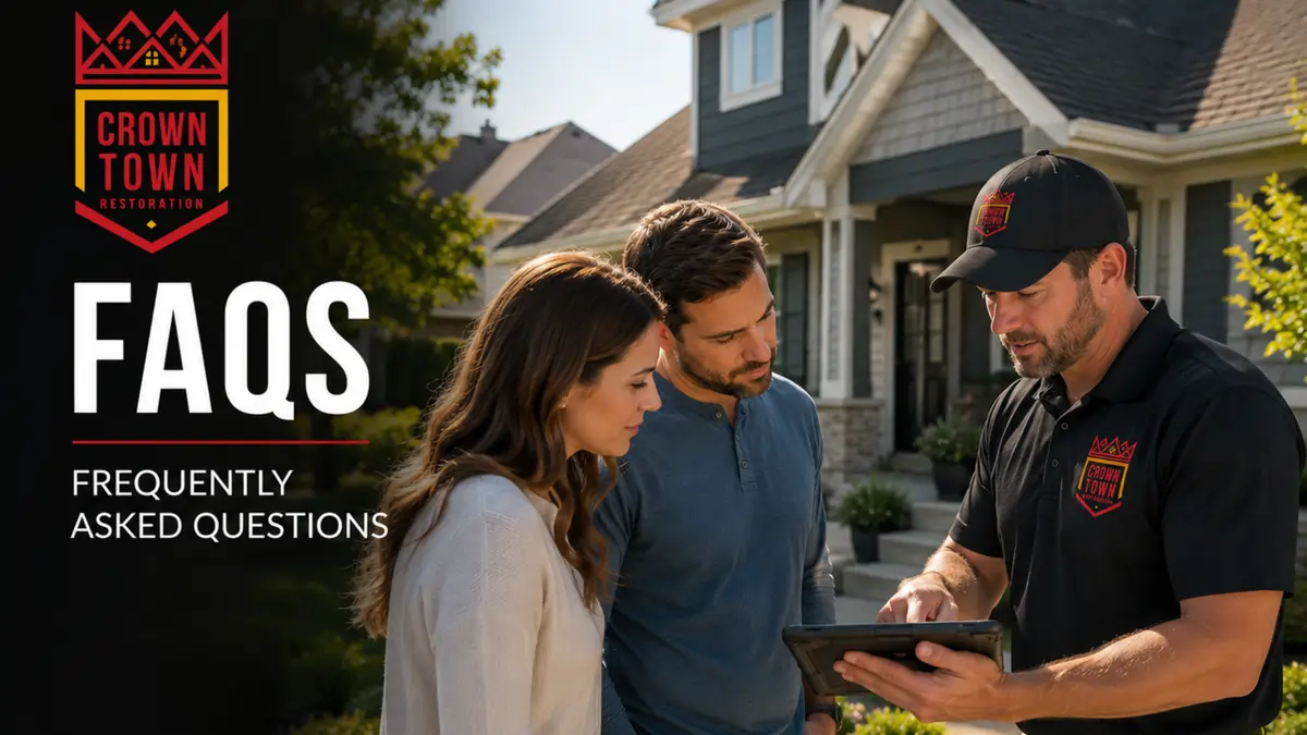 Crown Town Restoration roofing FAQs and inspection information graphic for Kansas City homeowners